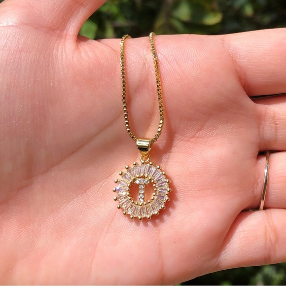 18K Gold Plated Diamond Letter “T” Necklace - Picture 4 of 5
